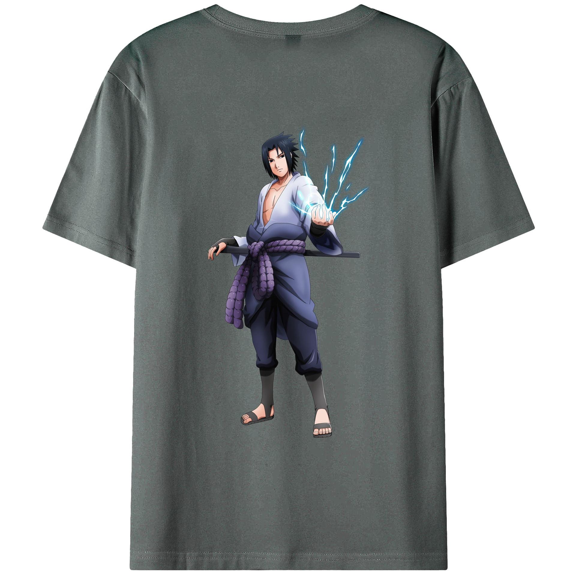 （画像用） NARUTO -ナルト- うちは サスケ Uchiha Sasuke 綿100％ メンズ半袖Tシャツ（バックプリント） 通気性